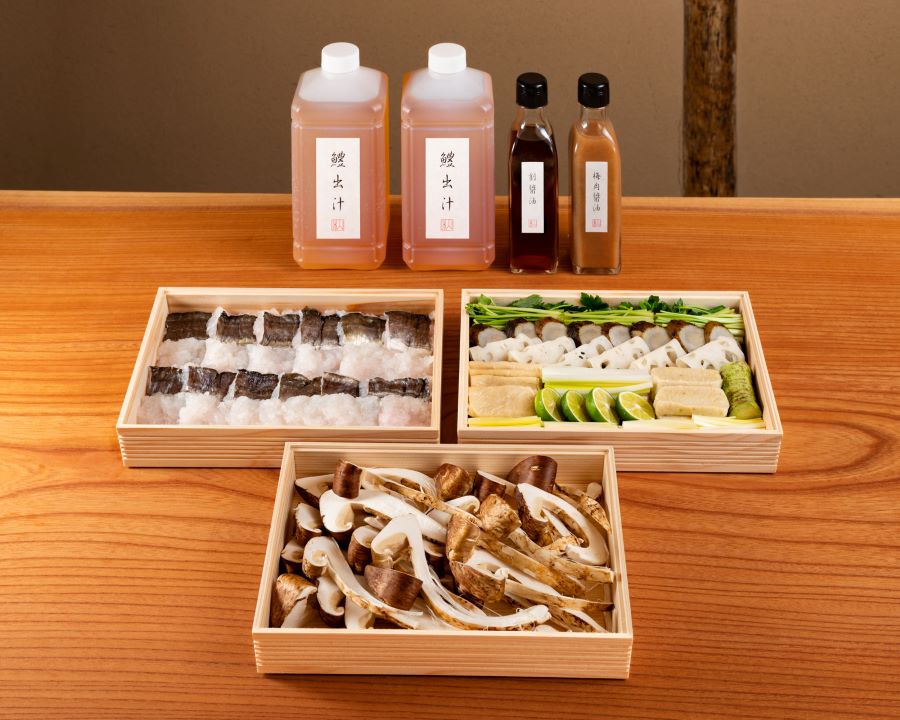 【一休限定】鱧松茸鍋セット(3~4人前)出汁、梅肉醤油、割醤油付き