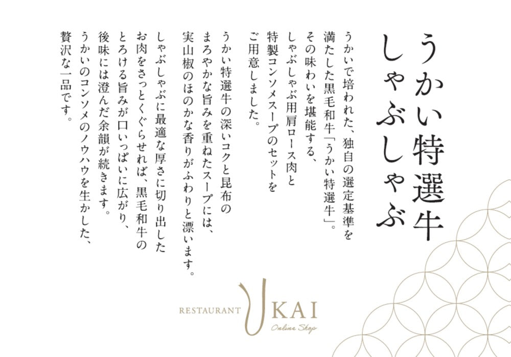 【配送指定日不可】うかい特選牛 しゃぶしゃぶ 牛コンソメスープ ご自宅向けセット（二人前）国産黒毛和牛 | とうふ屋うかい