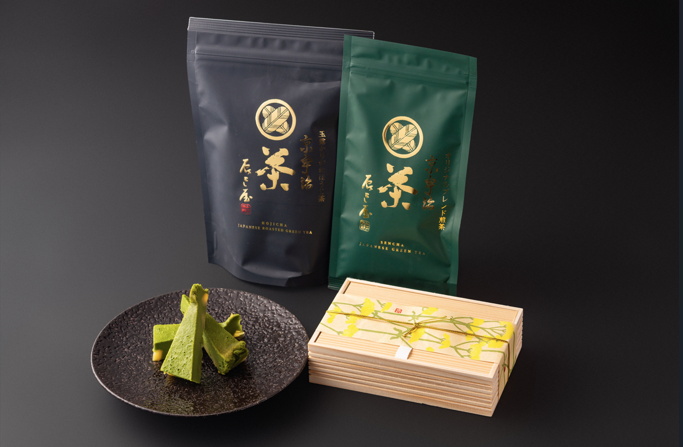 料理屋が作る抹茶チーズケーキ&特選お煎茶/特選玉露くきほうじ茶セット | 京料理　辰巳屋