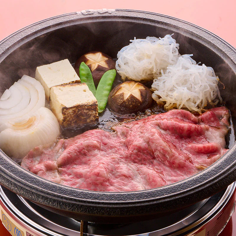 すき焼用：国産黒毛和牛（肩ロース）極み割り下、しらたき付き【折詰】450g | 精肉 日山